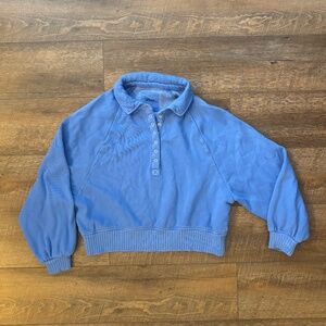 Aerie Blue Cropped Snap Collar Sweatshirt Sz S